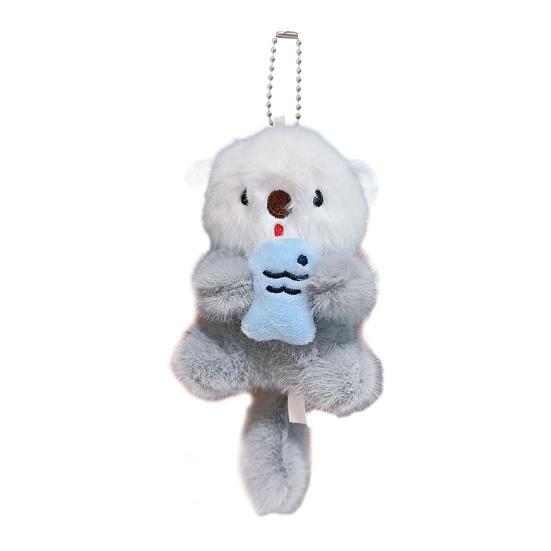 Plush Animal Pendant Cute Otter Holding Fish Keychain Pendant Stuffed Orangutan Bag Backpack Charm Gift for Kids Friends