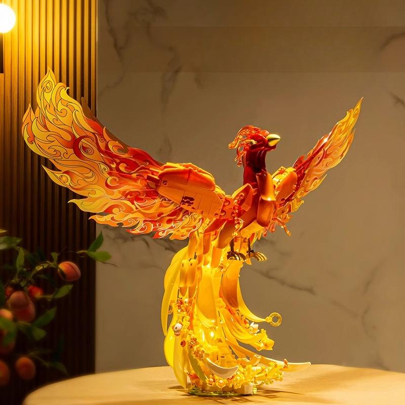Phoenix Building Blocks Children's Educational Assembling Phoenix with Light Toy Model Home Ornaments Decoration Gifts
