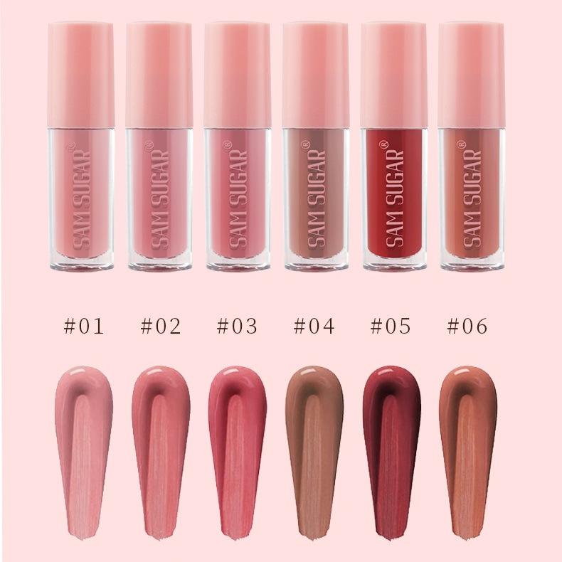 SAM SUGAR 6 Colors Glossy Lip Gloss Set Matte Velvet Waterproof Long Lasting Non-Stick Cup Nude Red Liquid Lipstick Makeup Kit for Women Cosmetics