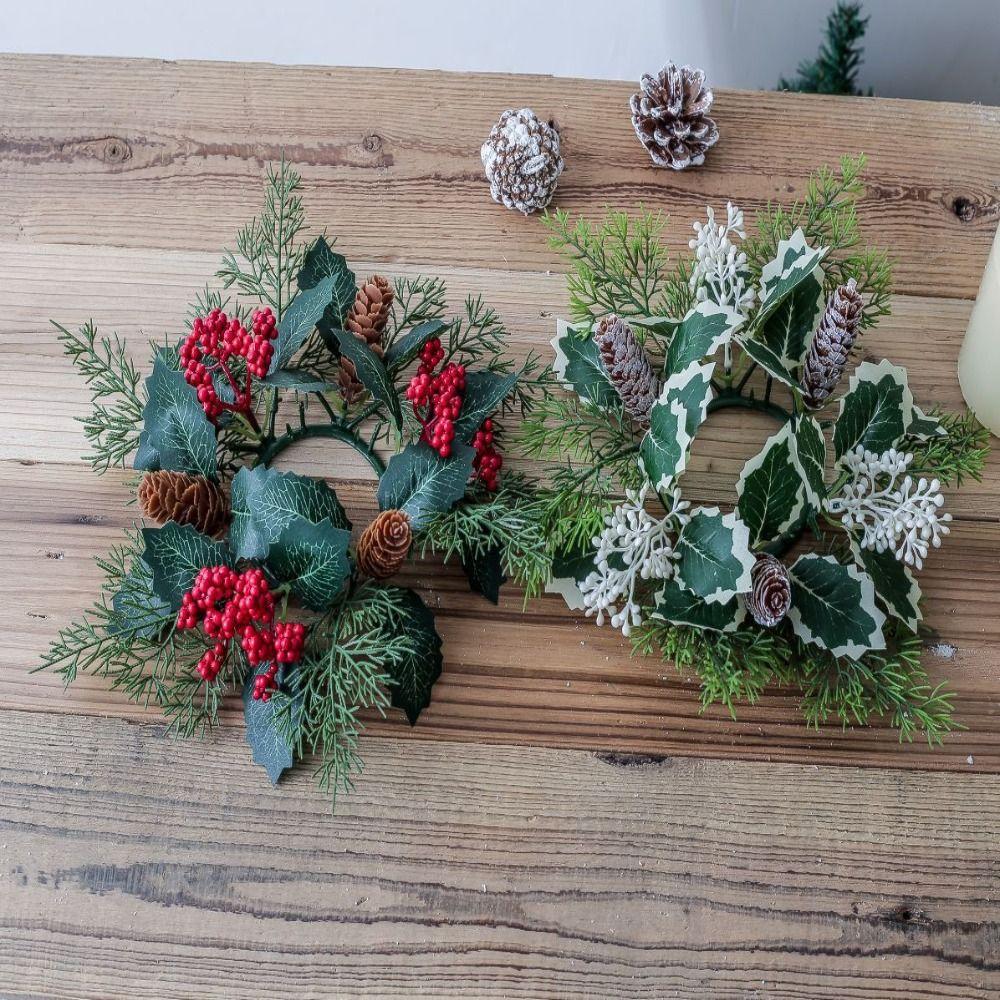 Pine Candle Holder Wreath 28cm Pinecone Wreath Candlestick Wreath  Festival Celebration
