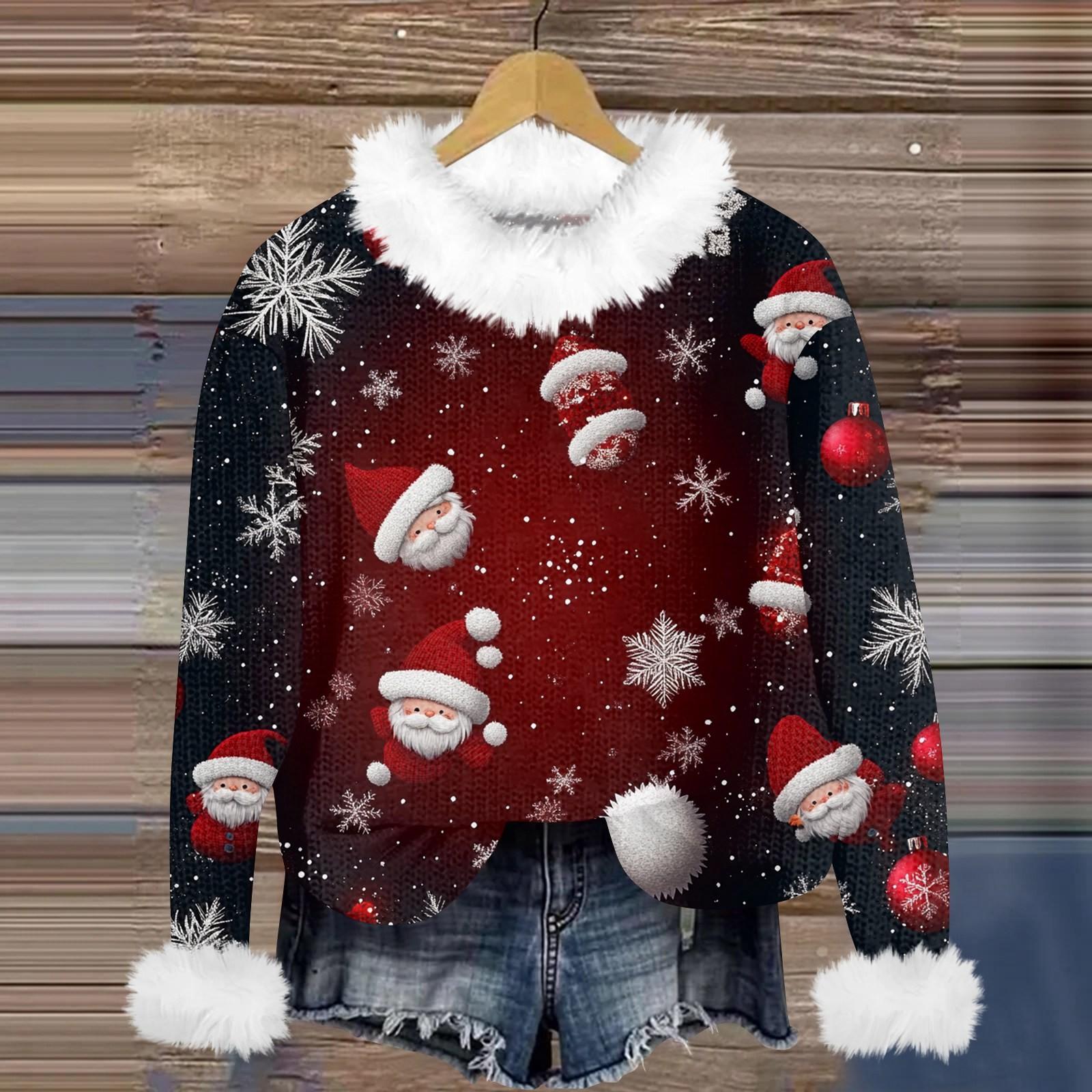 Свитшоты для женщин Вязаный свитер Милая рубашка Осенний круглый вырез Пуловер с меховым — фото 11