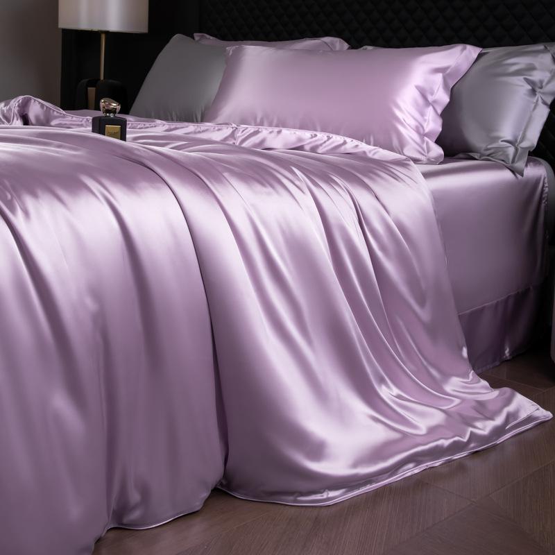 Luxury Mulberry Silk Duvet Cover Set High End Satin Solid Color Quilt Cover and Pillowcases Soft Silky King Size Comforter Cover