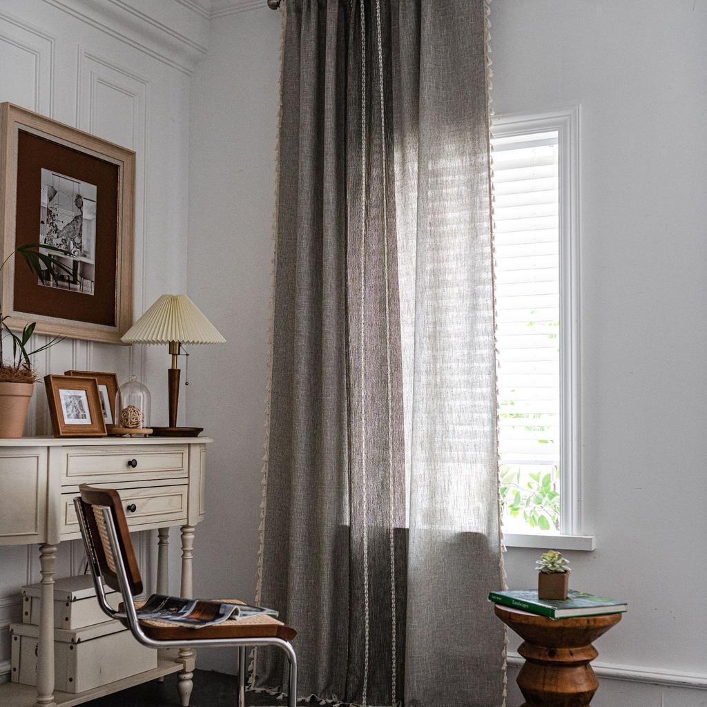 Curtain finished striped embroidery solid color contrasting color kitchen curtain country style living room semi-blackout bay window