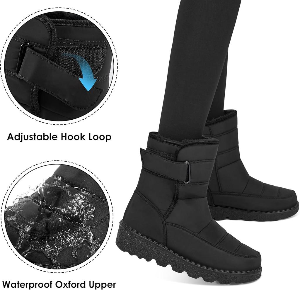 Damen Winter Schneestiefel mit warmem Fellfutter Bequeme Stiefeletten Rutschfest Wasserdicht Outdoor Schuhe