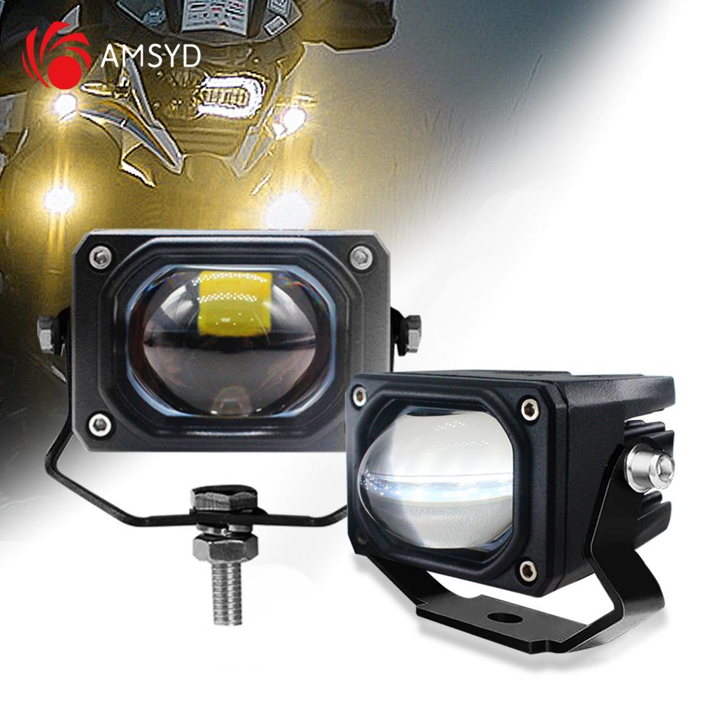 

60 Вт двухцветная светодиодная фара для мотоцикла с четырьмя линзами, ближний/дальний свет, водонепроницаемая чёрный