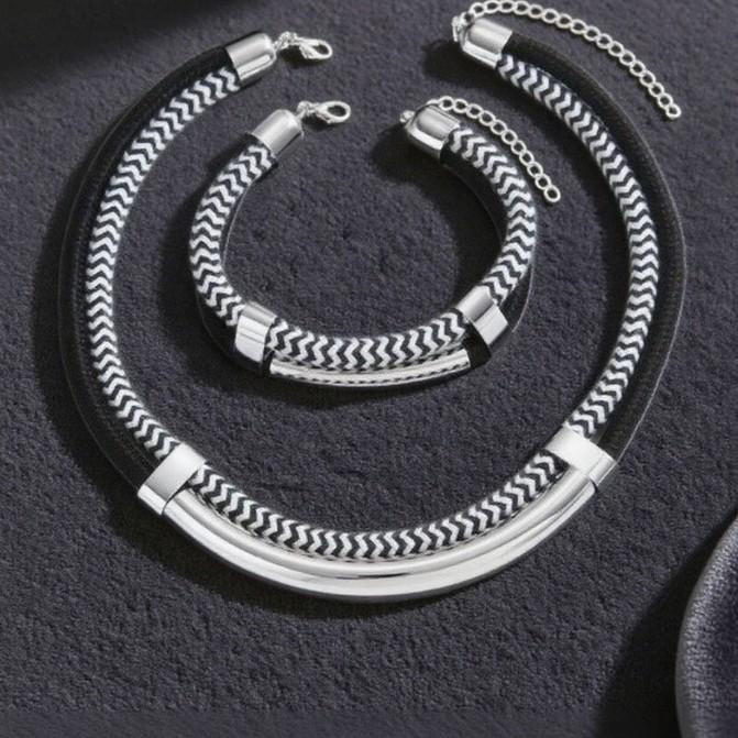 Dwuarstwowy Sznurkowy Zestaw Biżuterii Bransoletka & Naszyjnik