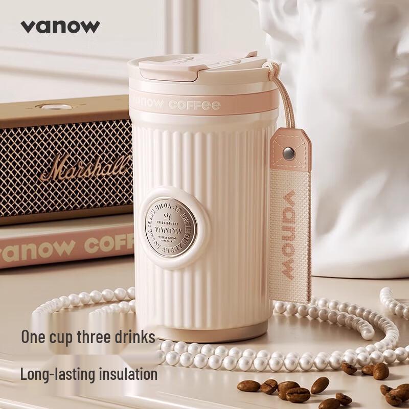 Vanow Ceramic Lined Stainless Steel Insulated Coffee Mug with Straw