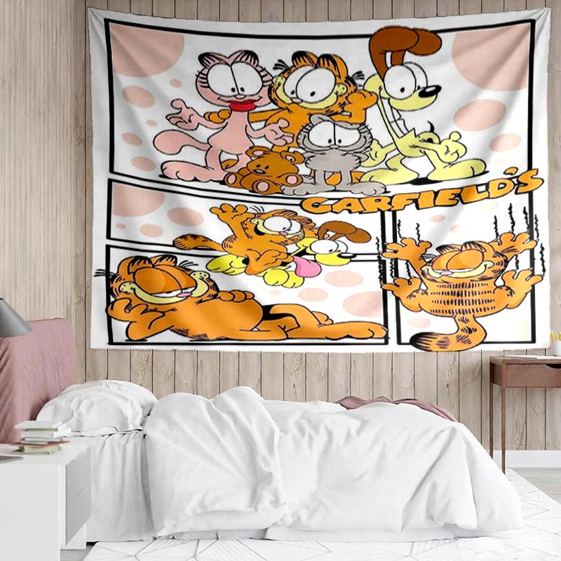 Garfield Print Tapestry, Backdrop, Easy Setup, Ideal for Bedroom, Office & Living Room, with Aesthetic Wall Hanging Decor.