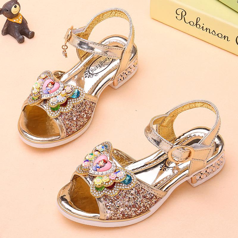

Girls Rhinestone Sandals: Summer 2025 Korean Style, Soft Sole Princess Shoes for Children, Middle & Big Kids 30 / 18.9cm золотий