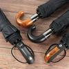 Paraguas británico con mango de cuero para hombre, automático, de negocios, con 10 varillas, resistente al viento, con 3 pliegues, grande, resistente a la lluvia, para mujer, sombrilla de calidad