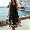 Sleeveless V Neck Midi Dress with Leaf Pattern Print Loose Fit Casual Style Lightweight Fabric