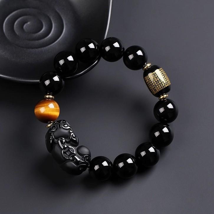 Natural obsidian bracelet for men, new Chinese-style fortune-bringing Pixiu and Heart Sutra bracelet for women, exquisite gift in the Chinese trend