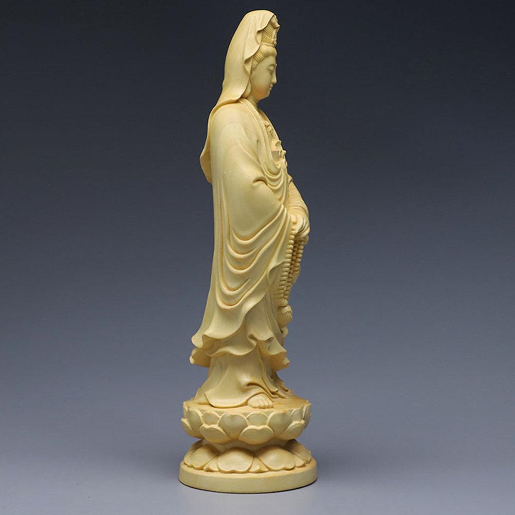 Premium Handcrafted Wooden Avalokitesvara Statue Desktop Decor Retro Chinese Style Buddha Ornament for Home Office Zen