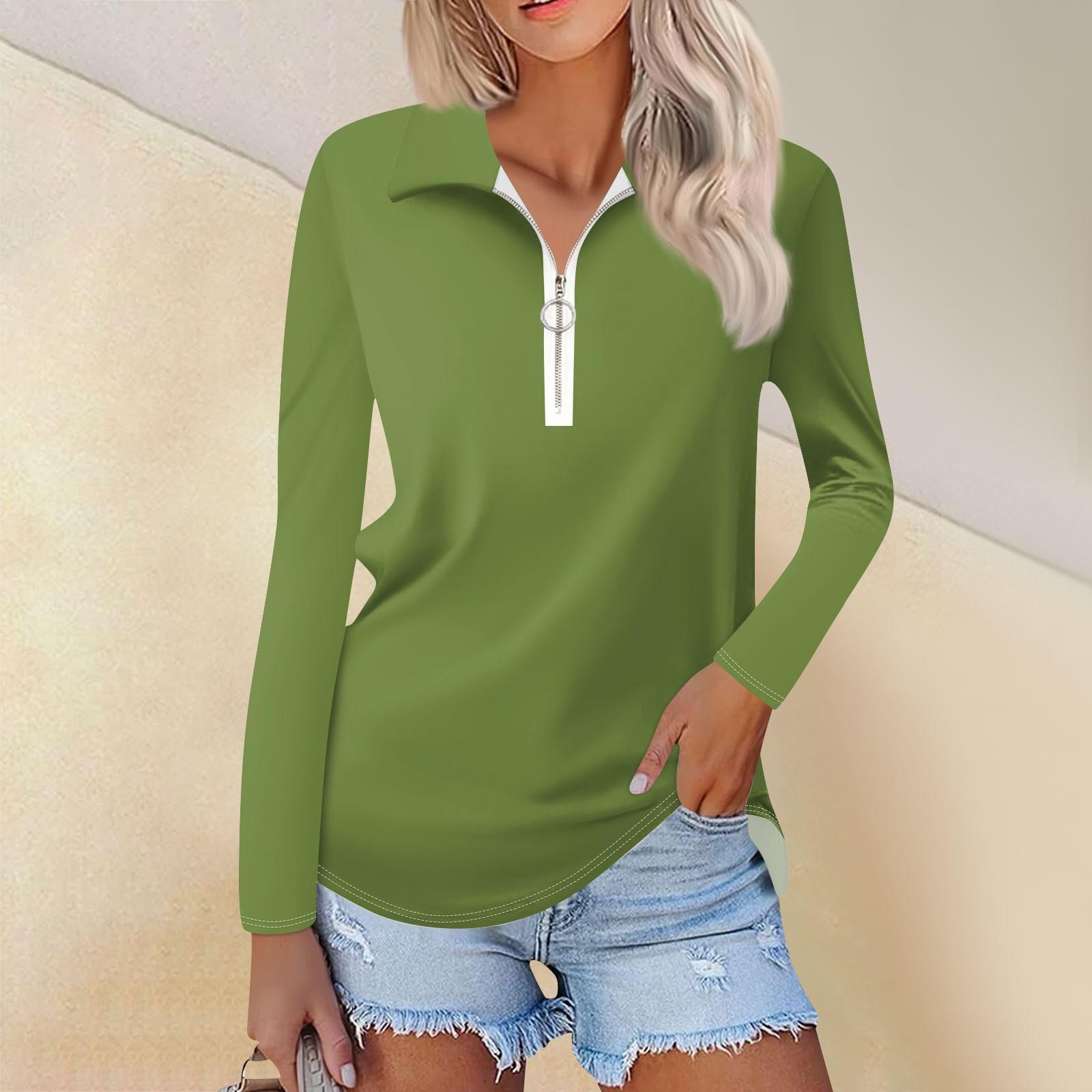 

Women s Spring And Fashion Casual Color Printed Zipper V-Neck Long Sleeve Shirt Tops XL