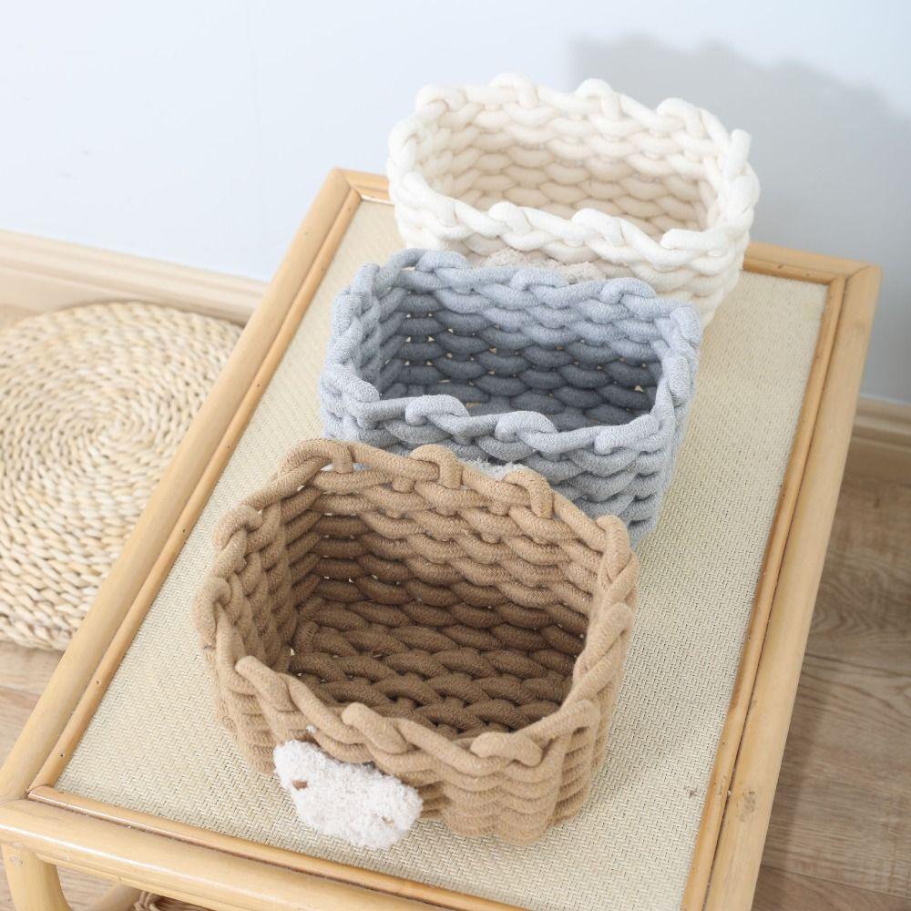 Handmade Storage Baskets Cartoon Animals Cotton Rope Woven Cosmetics Box Little Bear Sundries Organizer Cosmetic Storage