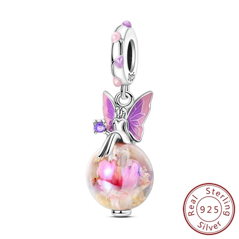 Real Copper Charms Luminous Firefly Butterfly Sunflower Pink Beads Fit Original Bracelet Women Birthday Diy Jewelry