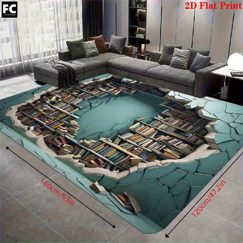 Broken Bookshelf 2D Printed Carpet Living Room Home Decor Sofa Rug Bedroom Bedside Rug Playroom, Nursery Hallway Porch Floor Mat