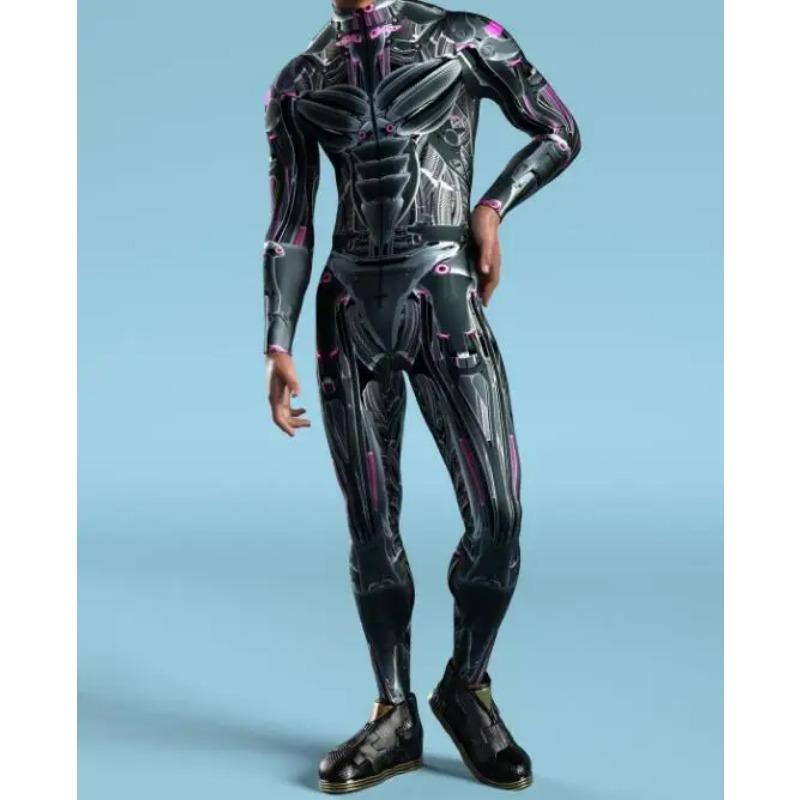 Cool CyberPunk Mechanical Armour Jumpsuit Punk Cosplay Bodysuit Steampunk Costume Halloween Party Shows Men Women Zentai Suit
