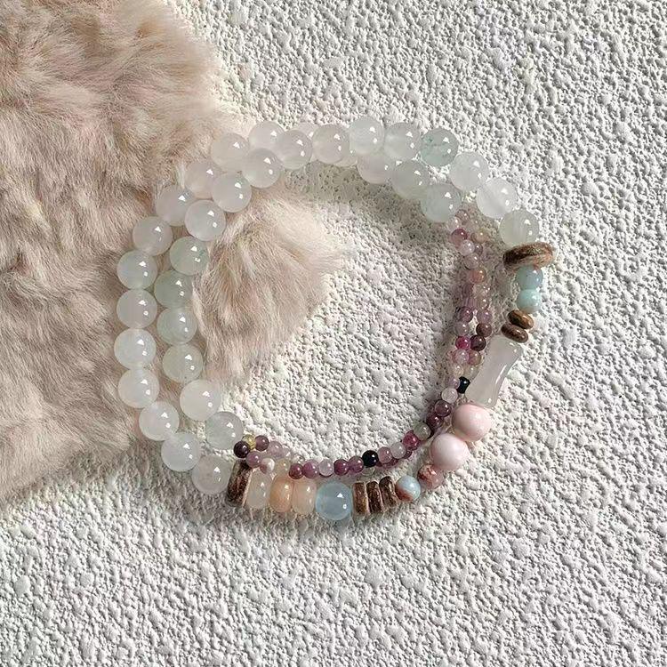 "Yinhua Ru Jiu" Tianshan Emerald Tourmaline Beaded Bracelet - New Chinese Style, Luxury INS Aesthetic.