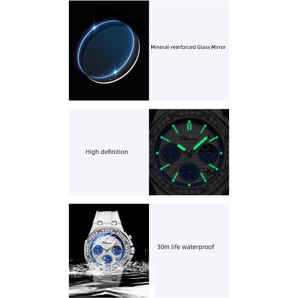 Women Luxury Watch Ladies Watches Vintage Quartz Wristwatch Waterproof Silicone Strap Multi-Functional Wristwatch