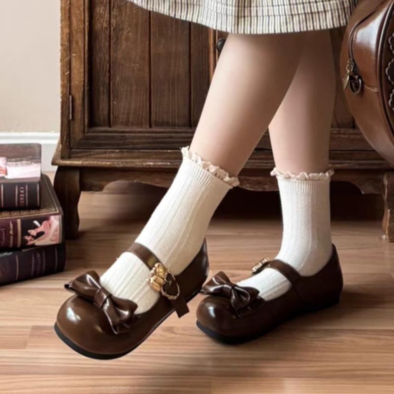 Women Shoes Sweet Cute Bow Flats Fashion Shallow Mouth Single Shoes Mary Jane Shoes Classic Round Head Lolita Shoe Zapatos Mujer
