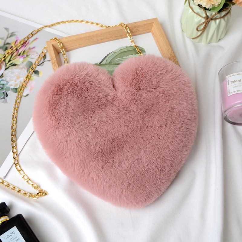 Internet Celebrity Fashion Plush Heart-shaped Chain Crossbody Bag with Artificial Wool Love One Shoulder Peach Heart Zero Wallet