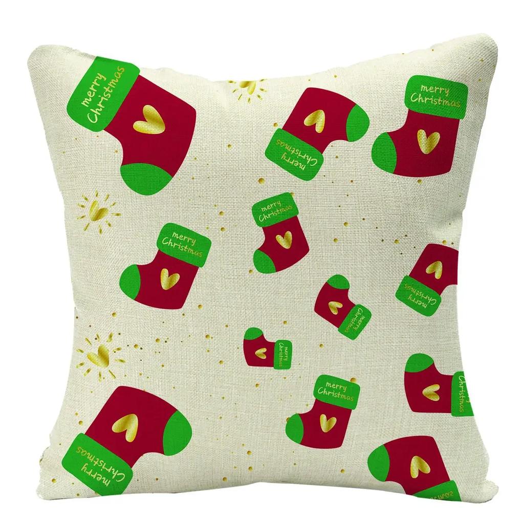 2022 Merry Christmas Home Decor Cushion Cover 45x45cm Cute Animals Cartoon Printed Throw Pillow Cover Xmas Decorative Pillowcase