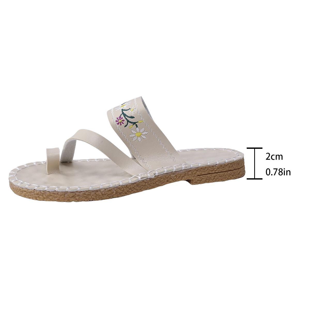 

Fashion Brown Embroidered Chinese Style Women s Sandals Toe Flat Slippers Casual Versatile Beach Shoes Comfortable Footwear Slippers 35 бежевый