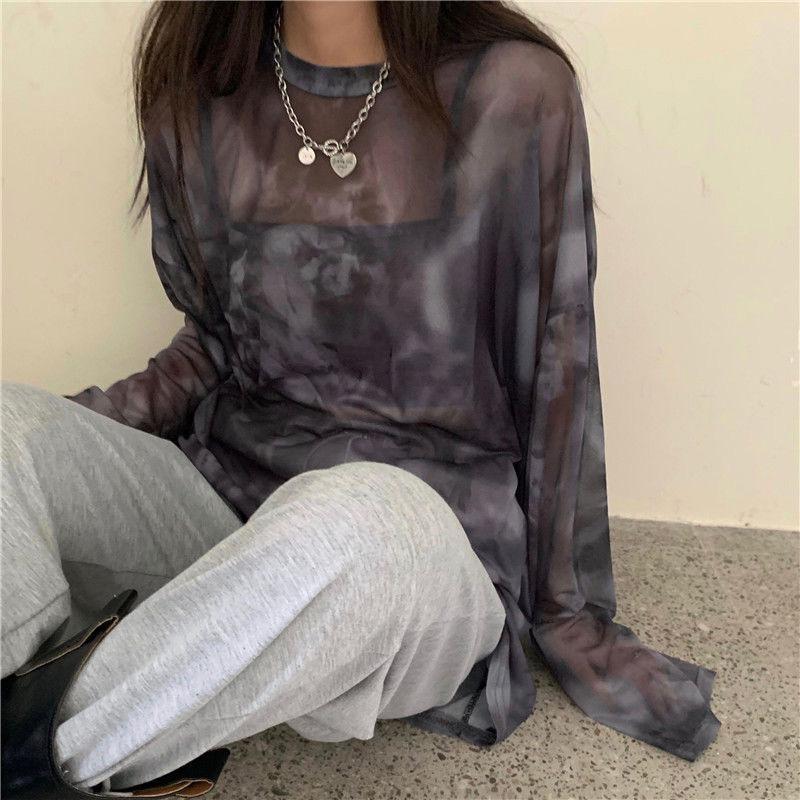 T-shirt Women Tie Dye Long Sleeve Ladies Spring Loose High Street Stylish Thin Leisure Minimalist Harajuku Ins Comfortable Chic
