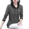 2025 Spring & Autumn Hooded Striped Sweatshirt for Middle-Aged & Plus Size, Mid-Length Mother's Wear