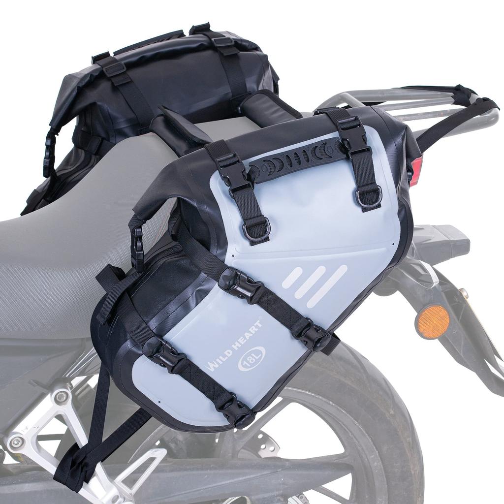 WILD HEART Motorcycle Waterproof 36L x Motorcycle Side Trunk Motorcycle Accessories Saddlebags, (18L 2), Saddlebags, Panniers, Bags, (Grey)