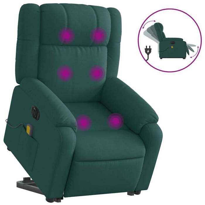 VidaXL Electric Massage Recliner Dark Green Fabric 3205244