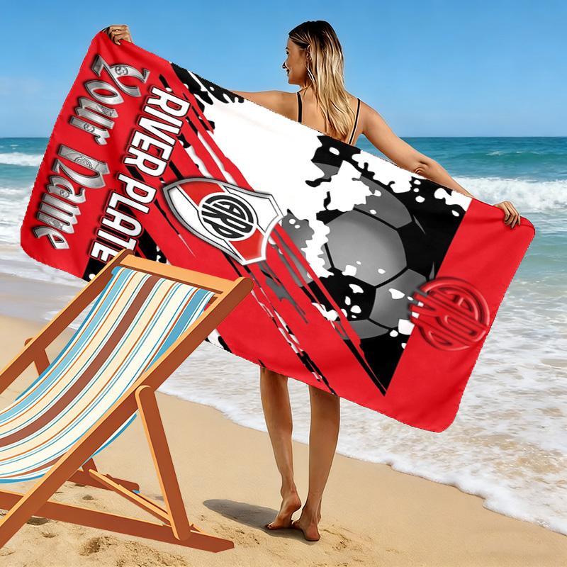 Name Custom River Plate Logo Print Beach Towel, Large Soft Quick Dry Towel for Beach Camping Swimming