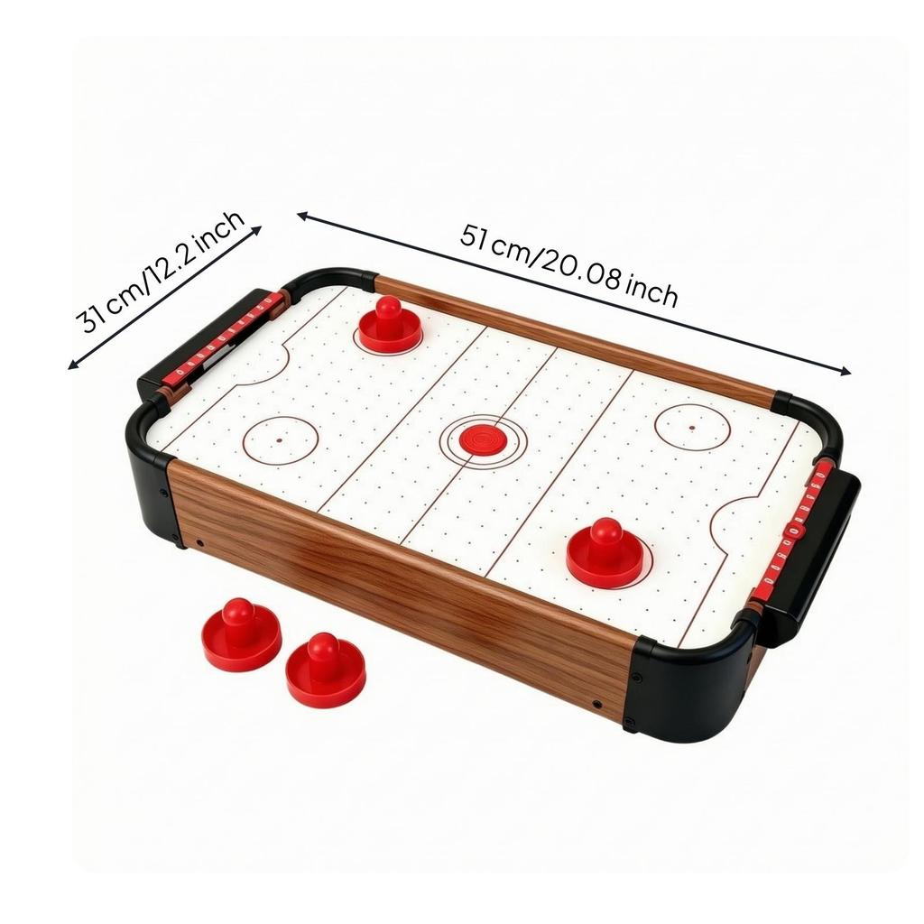 Tabletop Air Hockey Game with Pucks and Pushers Complete Set Wooden Compact