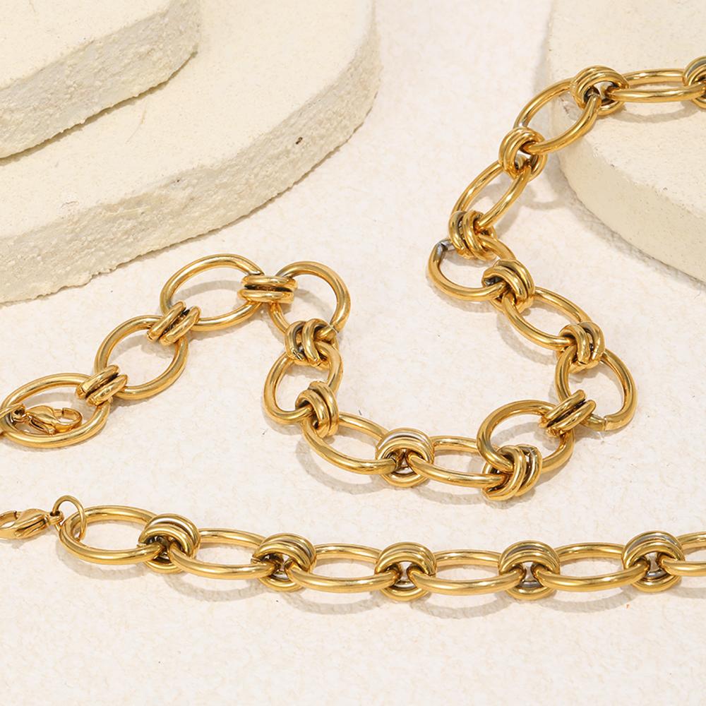 MamacitaSlay 316L Stainless Steel Geometric Bracelet Necklace 18K Gold Plated Waterproof Jewelry Set Women's Unique Accessories