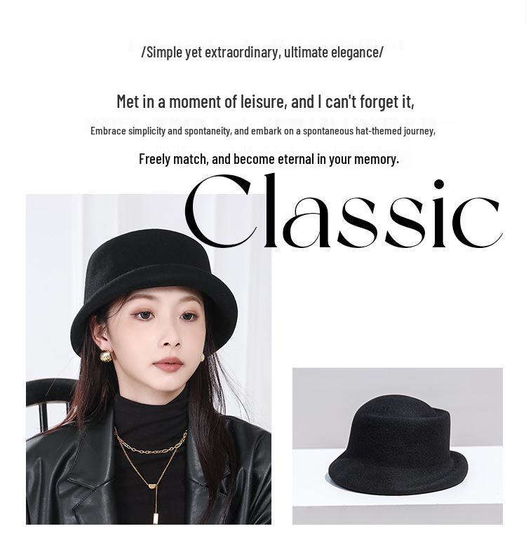 2025 Women's Winter British Retro Wool Felt Top Hat with Elegant Upturned Brim