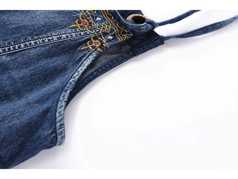 Ethnic Embroidered Denim Strappy Maxi Dress - Slimming Ankle-Length Style