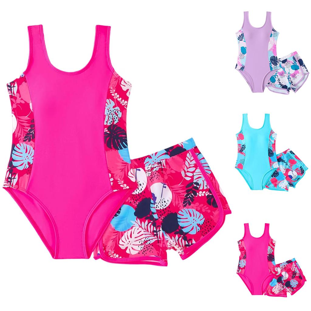 Kids 2 Piece Swimsuit Set with Boyshort Bottom, Fashion Beach Swimwear for Girls and Boys