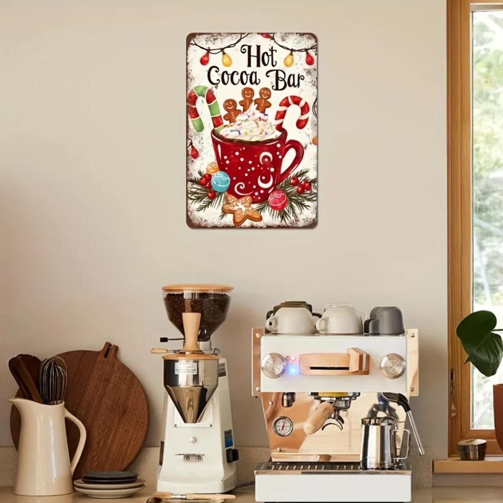 1pc Christmas Hot Cocoa Bar Metal Sign - Weather-Resistant Wall Art with Pre-Drilled Holes for Farmhouse Home Cafe Garage Decor