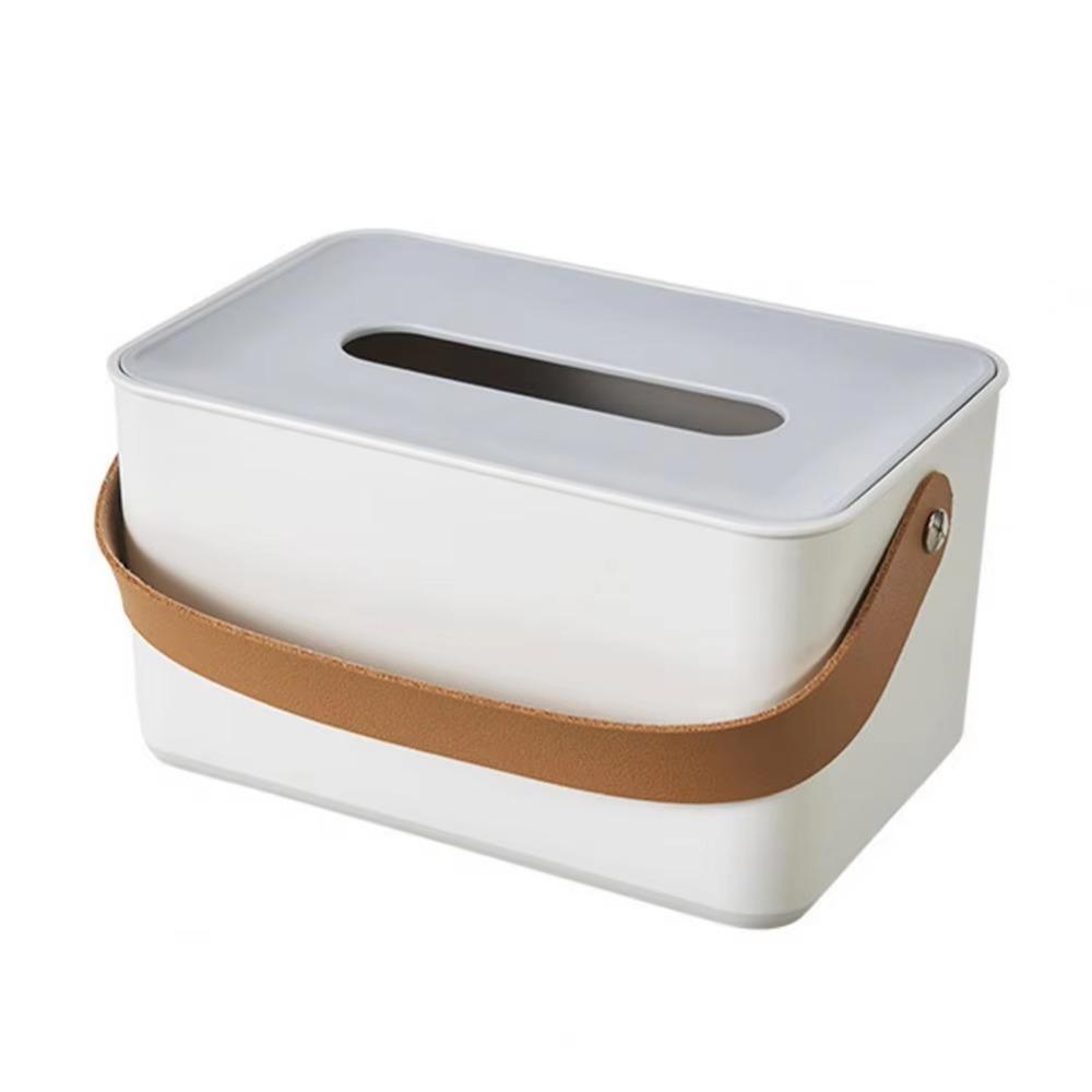 Round/Square Portable Tissue Box with Handle Drop-resistant Round Napkin Holder Rounded Edge Dust-proof Toilet Paper Case