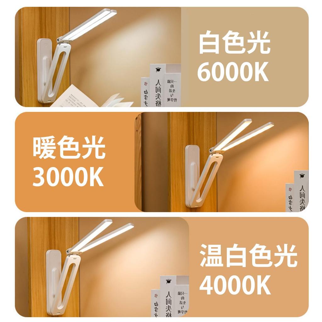 Foldable, Rechargeable, Cordless Desk Lamp, Reading Light, Eye-Friendly LED Light, 3 Color Adjustments, Stepless Dimming, 4000mAh, Portable for