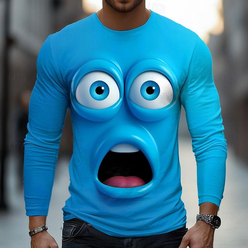 

2026 Fall Winter 3D Funny Emotes Printed Men s Crew Neck Long Sleeve T-Shirts For Men Streetwear Casual Tops Funny Apparel 5XL