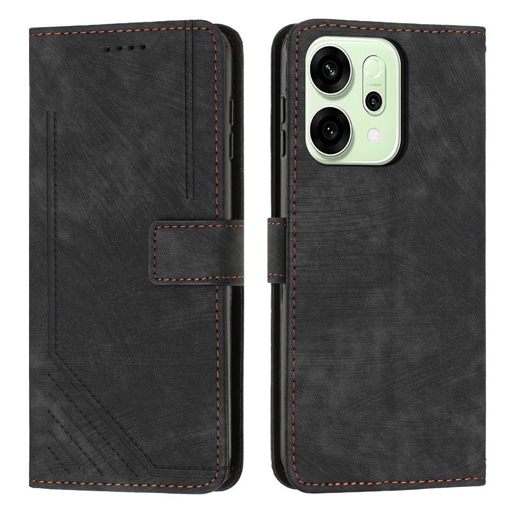 For Oppo Reno14 5G (China)/Oppo Reno14 F 5G/Oppo Reno14 5G (Global) Stand Case Imprinted Lines Leather Phone Cover
