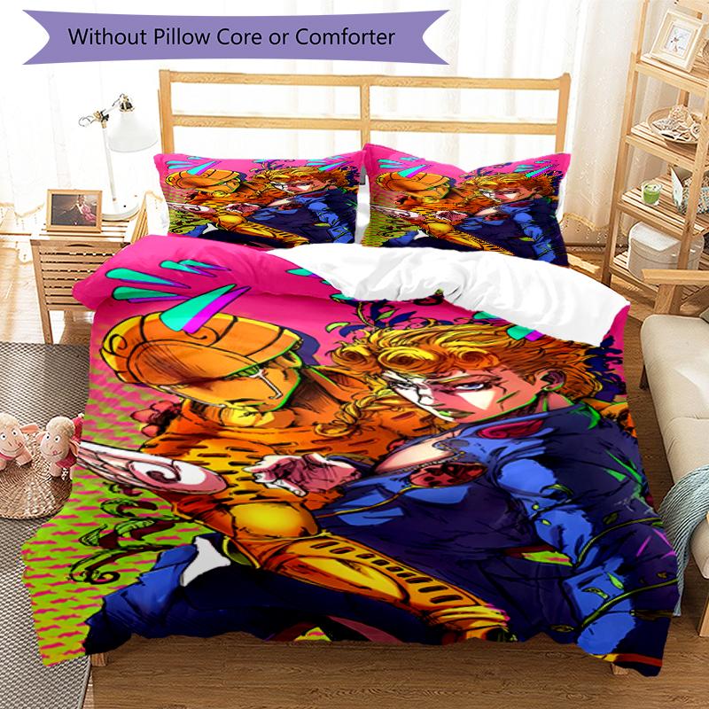 3pcs JoJo's Bizarre Adventure Pattern Bedding Set Duvet Cover Set Includes Duvet Cover &pillowcases, Perfect All Season Bedroom Decoration & Gift