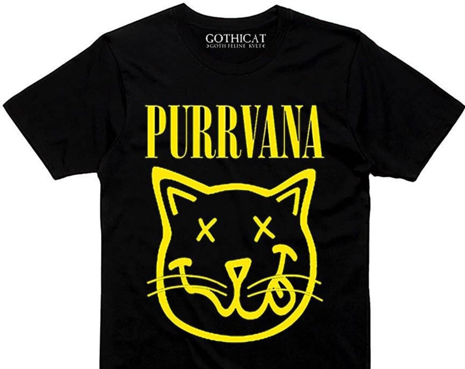 Purrvana T shirt Rock Grunge Metal Cat Lover Gift Man Woman Sweater Long V-neck Taddler Baby M