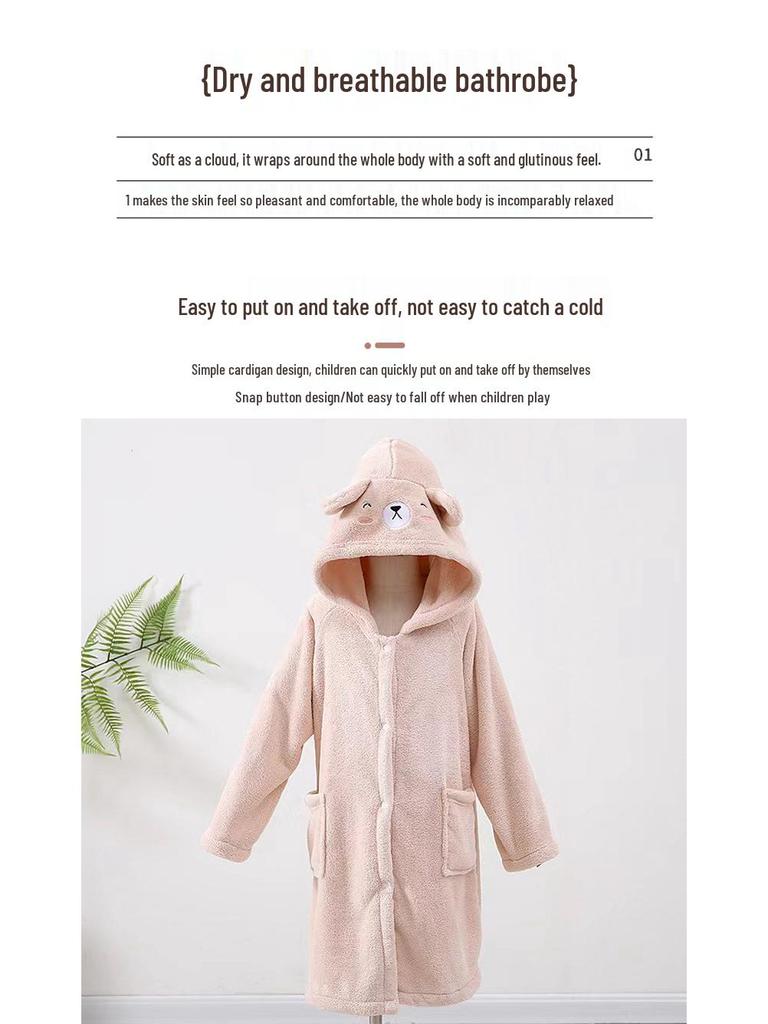 Accappatoio con cappuccio in pile corallo carino da cartone animato per bambini - Assorbente, non perde peli, spesso, mantello indossabile