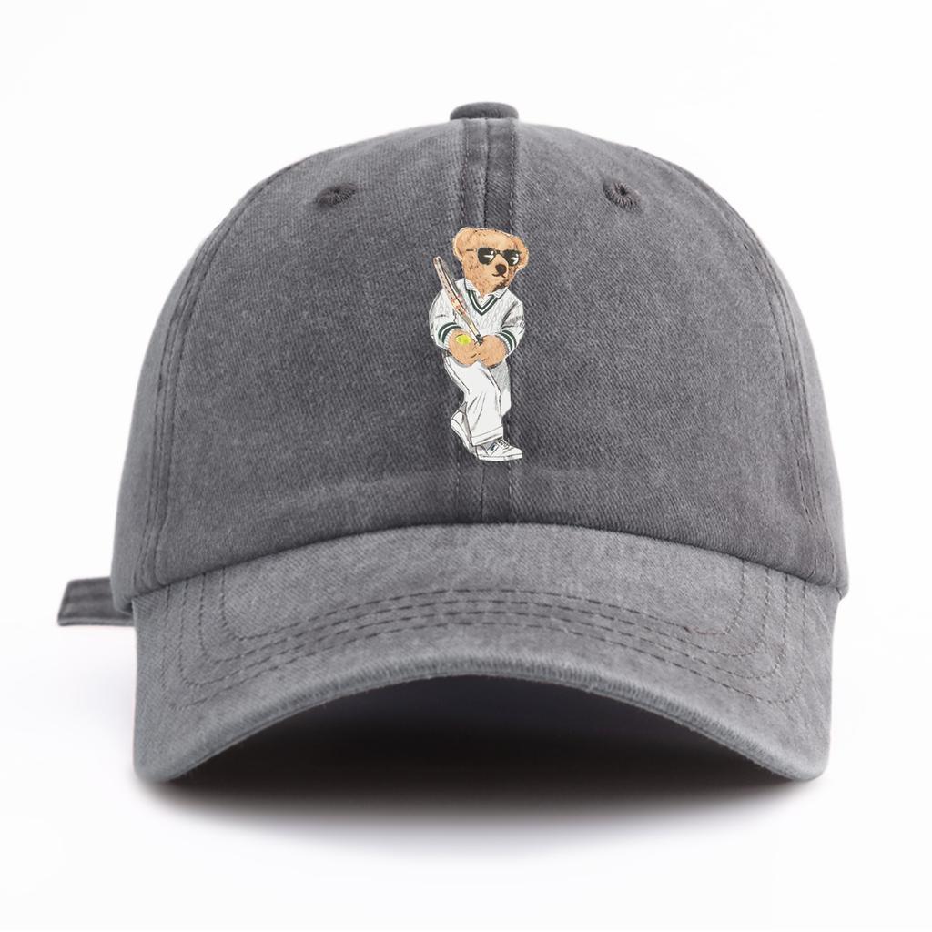 Washed Baseball Cap For Adults, Minimalist Vintage Style Casual Soft Adjustable Dad Hat, Perfect As Gift Baseball Bear Print