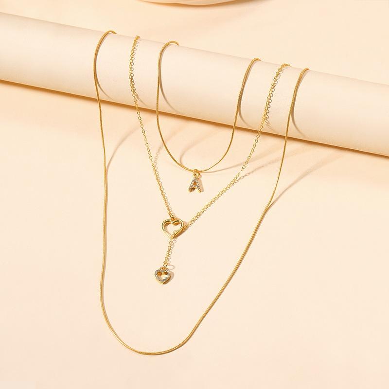 K gold letter necklace style jewelry versatile alloy love fringed three-layer necklace women