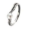 S925 Natural Colored Treasure Retro Thai Silver Ring, Male And Female Couples Ring, Pearl Flower Index Finger Ring, Niche Personality Exquisite