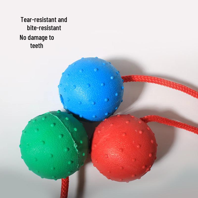 Durable Elastic Dog Toy Ball with Teething Rope Knot - Solid Pet Play Ball